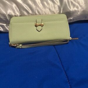 Anne Klein Mint Green Wristlet Clutch with Gold Bow Accent